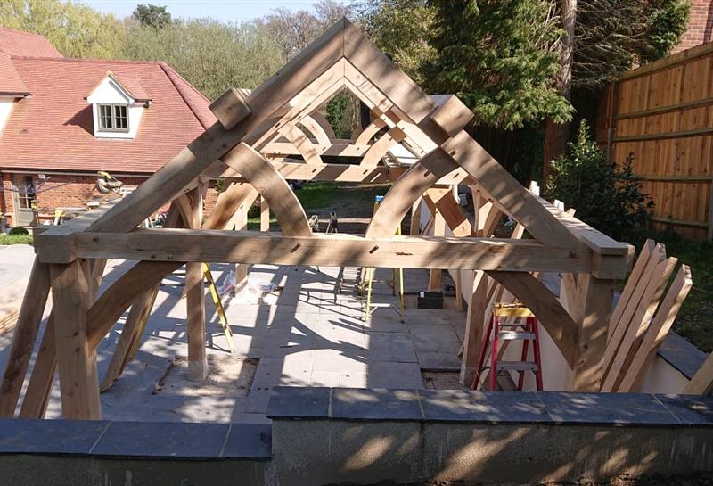 frame assembly progress shot 2 with all 4 feature trusses up