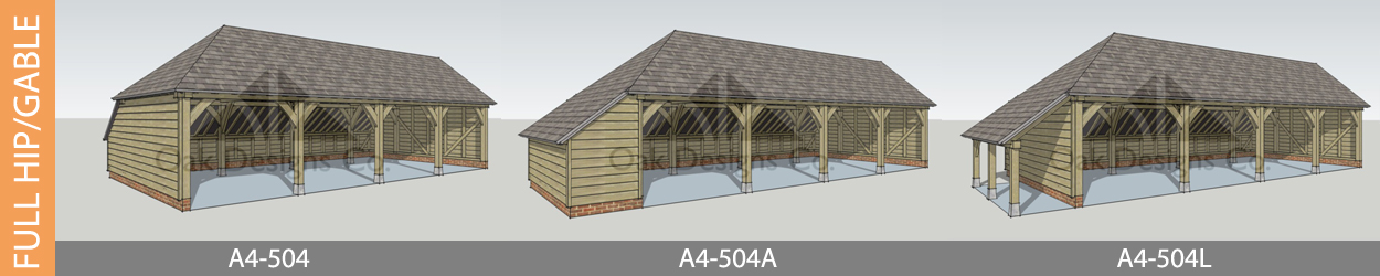 Full hip/gable 4 bay garage plan